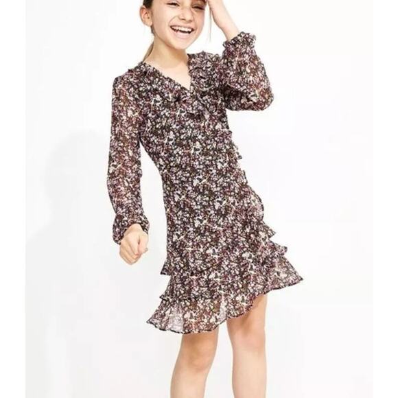 BARDOT JUNIOR Girls Cassidy Wrap Dress Size 18 Black Pink Floral Long Sleeve NWT - Picture 1 of 12